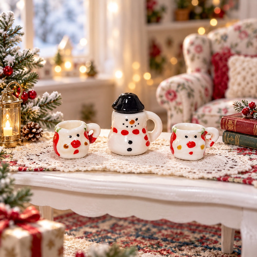 1:12 Scale Miniature Ceramic Tea Set, DIY Model for Dollhouse Kitchen & Dining Room