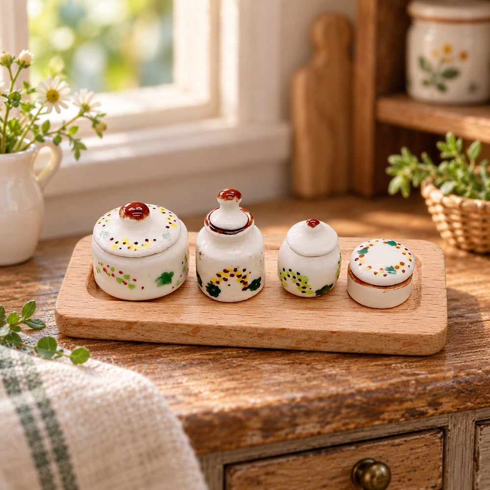 1:12 Scale Miniature Ceramic Tea Set, DIY Model for Dollhouse Kitchen & Dining Room