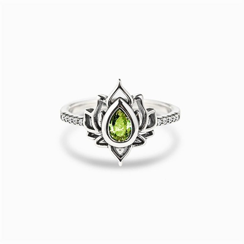 Sterling Silver Lotus Zircon Blessing Protection Ring