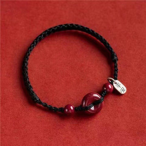 Handmade Cinnabar Peace Buckle Safe and Healthy Charm Blessing String Bracelet Anklet