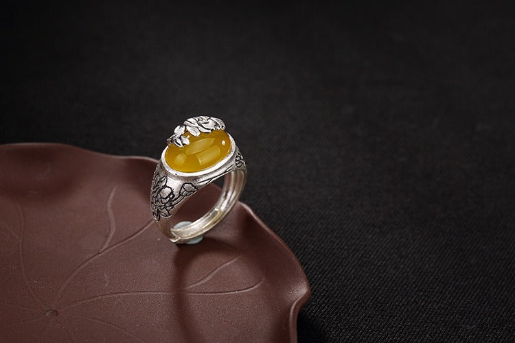 Citrine Lotus Blessing Protection Adjustable Ring