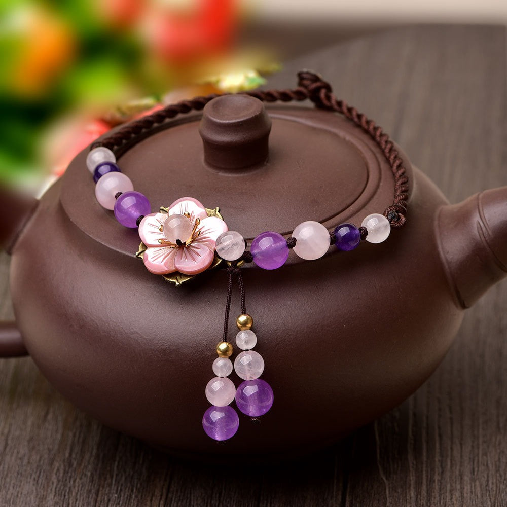 Natural Amethyst Rose Quartz Crystal Charm Lucky Healing Anklet