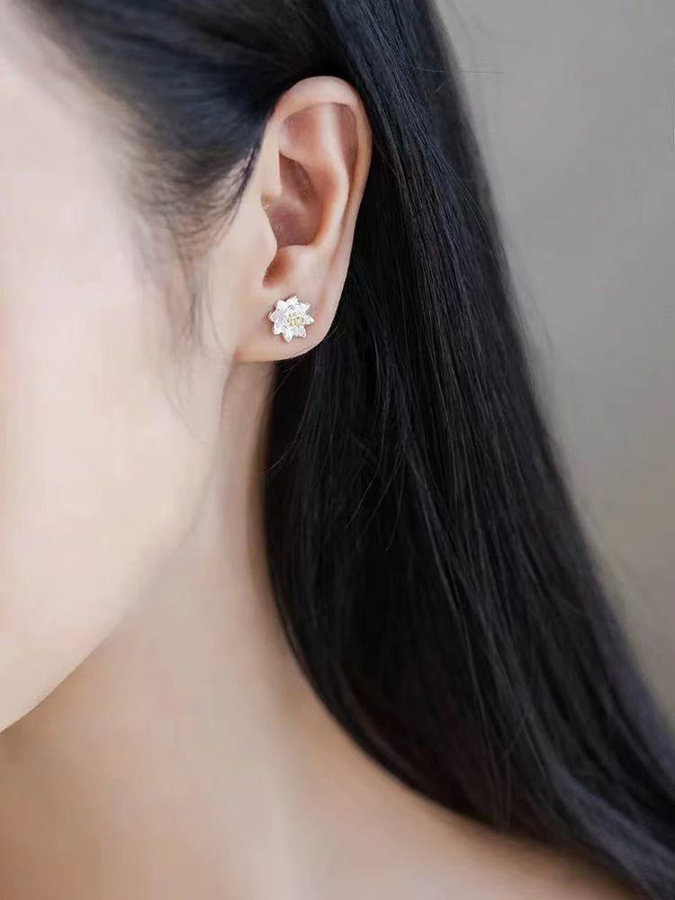 925 Sterling Silver Lotus Flower Balance Earrings