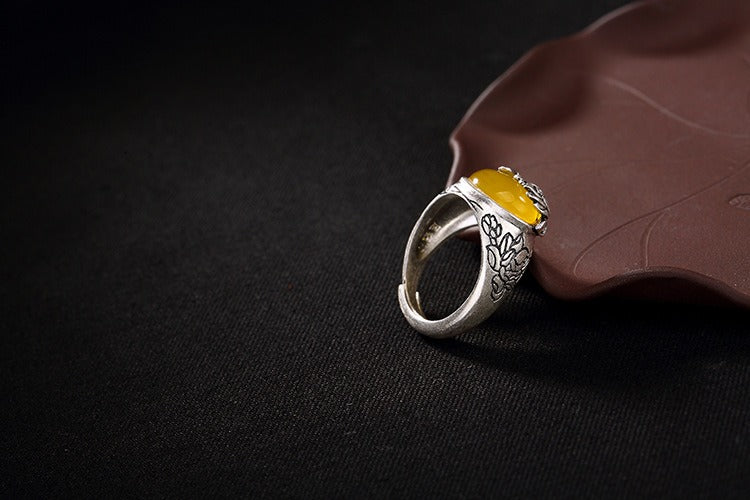 Citrine Lotus Blessing Protection Adjustable Ring