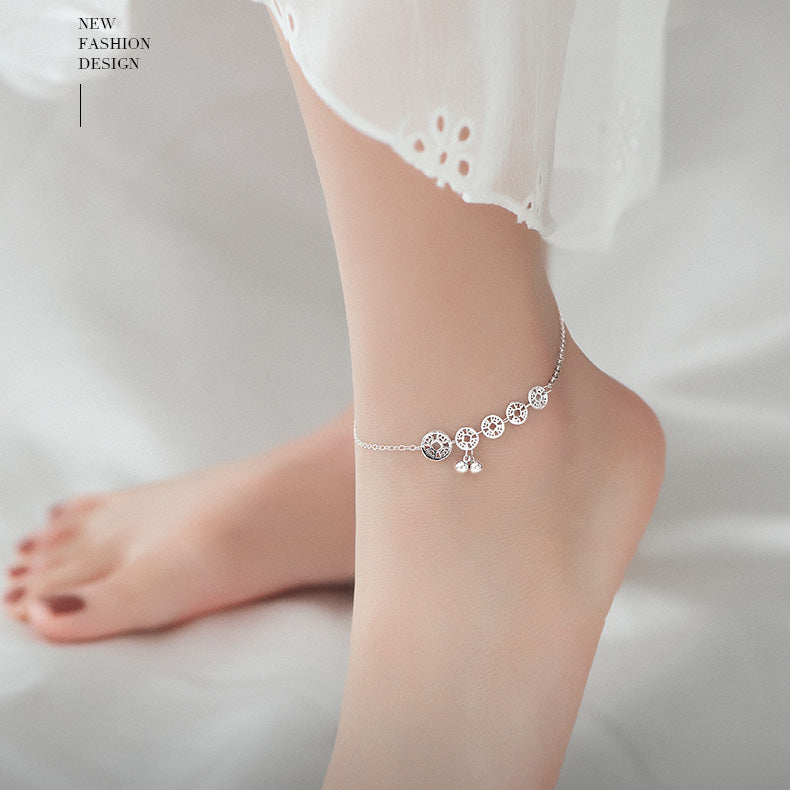 925 Sterling Silver Copper Coins Bells Protection Metal Anklet