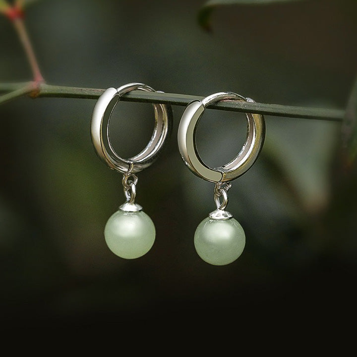 Round Jade Bead Prosperity Earrings