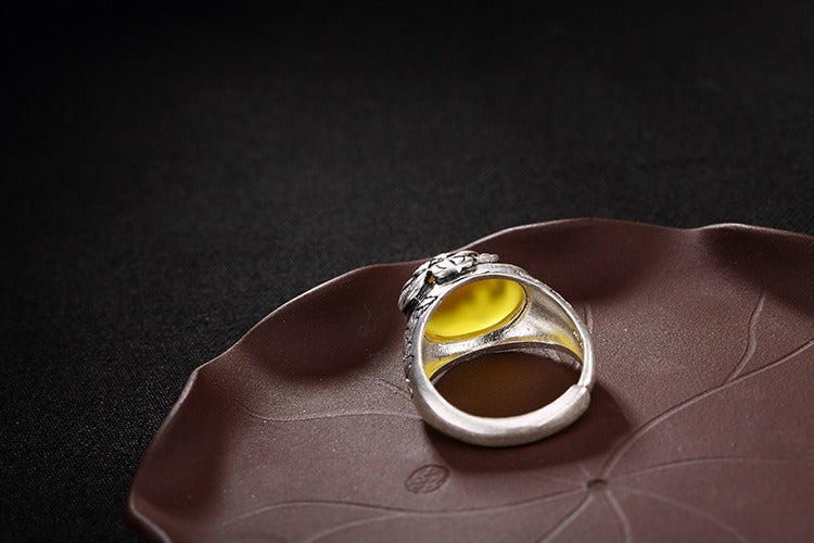 Citrine Lotus Blessing Protection Adjustable Ring