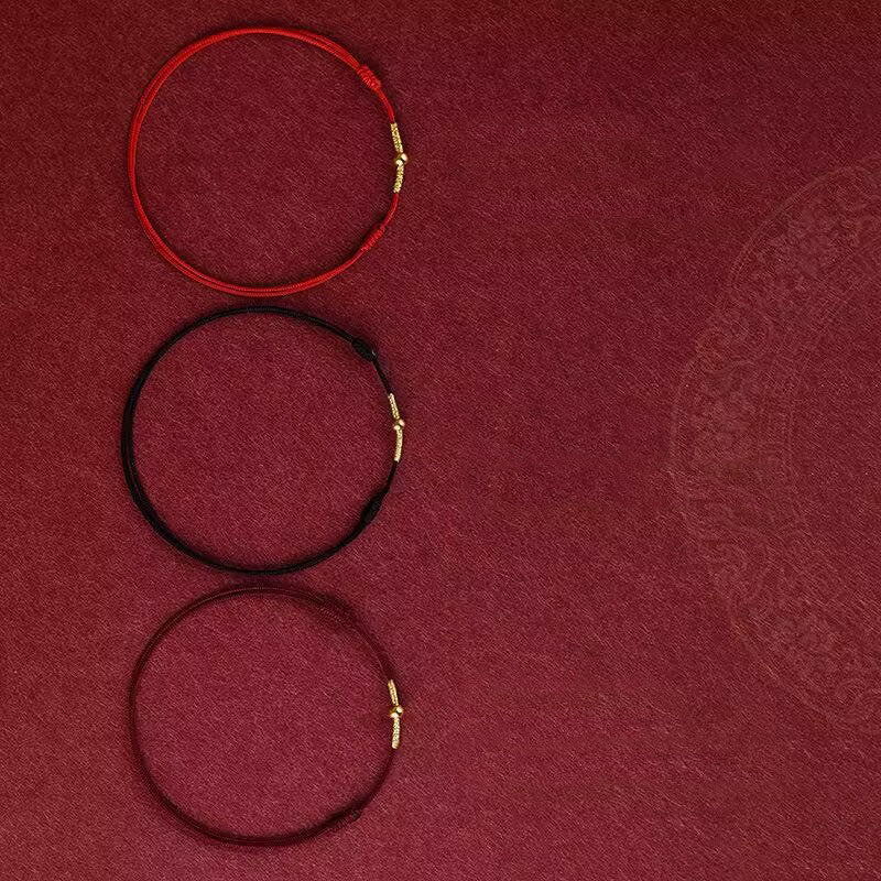 925 Sterling Silver Golden Bead Protection Braided Rope Bracelet Anklet