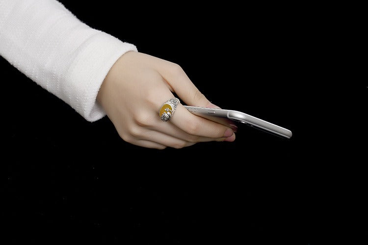 Citrine Lotus Blessing Protection Adjustable Ring