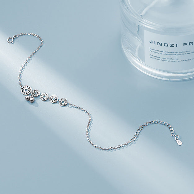 925 Sterling Silver Copper Coins Bells Protection Metal Anklet