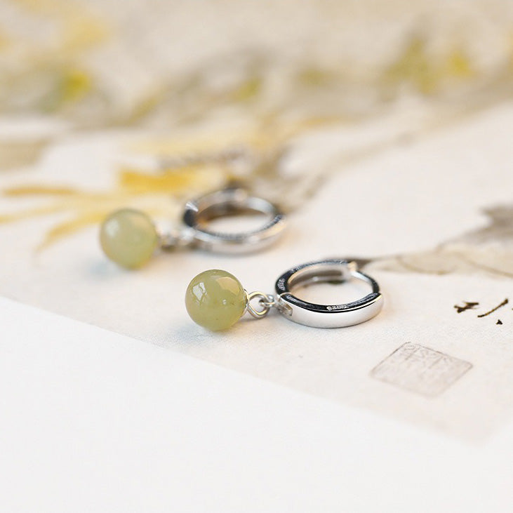 Round Jade Bead Prosperity Earrings