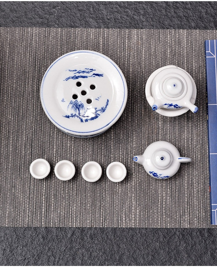 Miniature Decorative Ceramic Tea Set with Stove and Tray