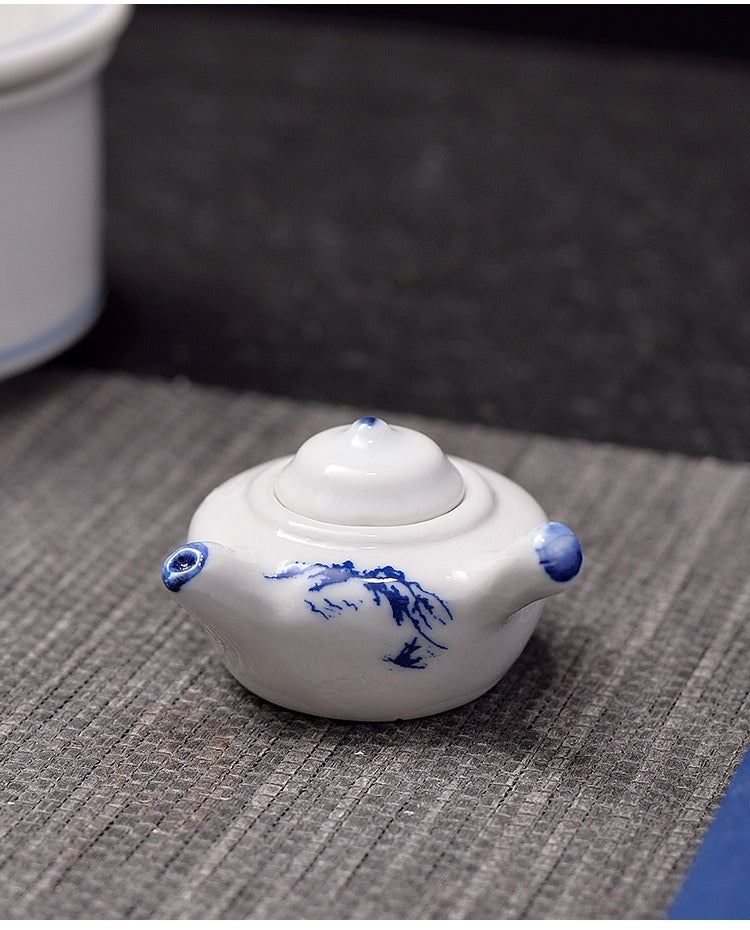Miniature Decorative Ceramic Tea Set with Stove and Tray