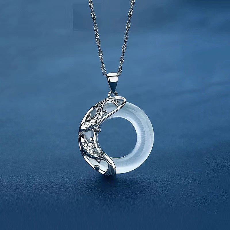 Natural White Jade Koi Lucky Necklace