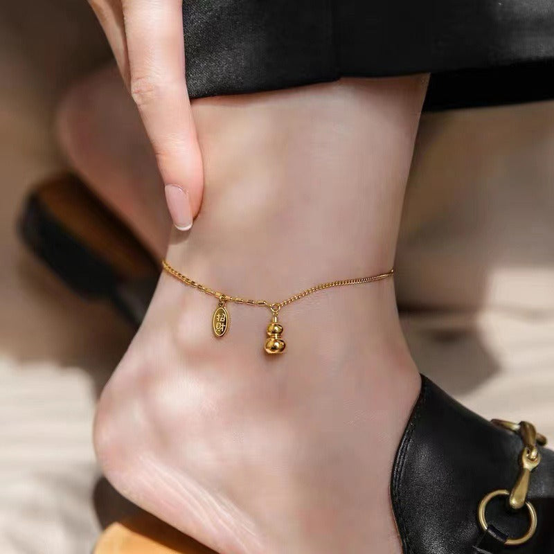 18k Gold Plated Copper Lucky Gourd Design Wealth Buckle Anklet