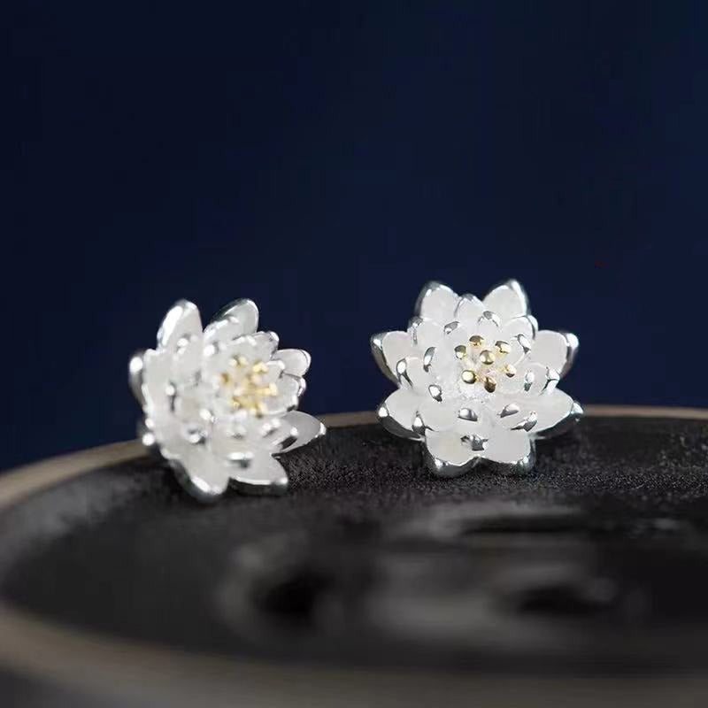 925 Sterling Silver Lotus Flower Balance Earrings
