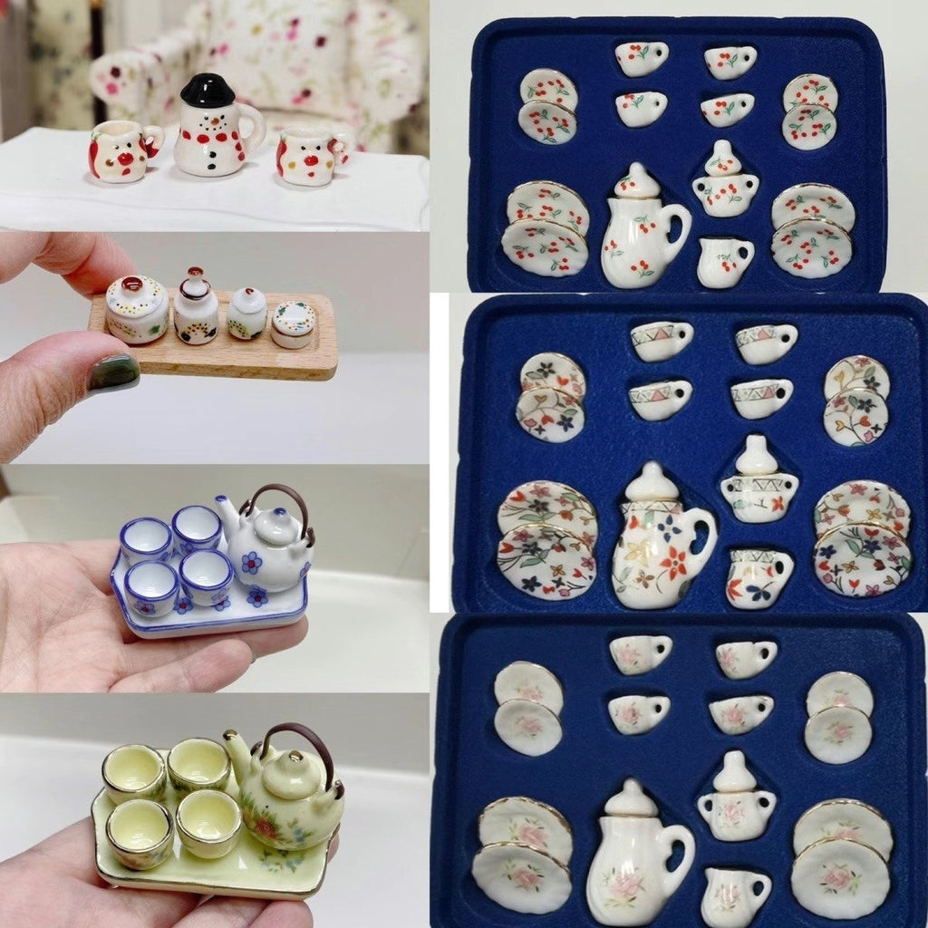 1:12 Scale Miniature Ceramic Tea Set, DIY Model for Dollhouse Kitchen & Dining Room