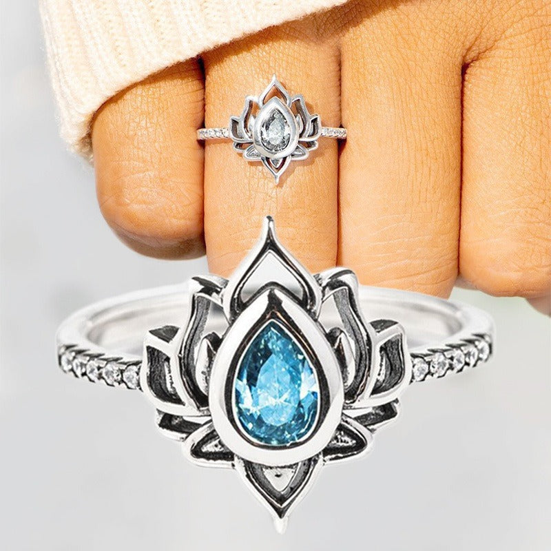 Sterling Silver Lotus Zircon Blessing Protection Ring