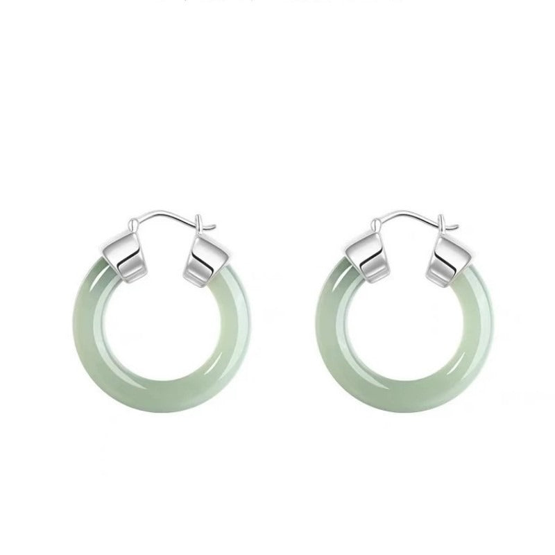 Round Jade White Jade Prosperity Earrings