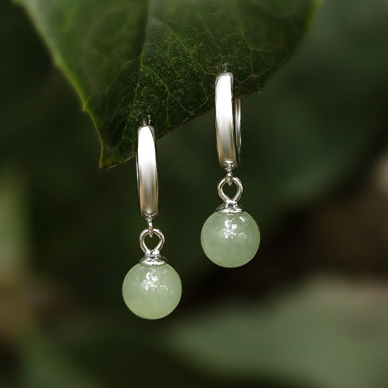 Round Jade Bead Prosperity Earrings