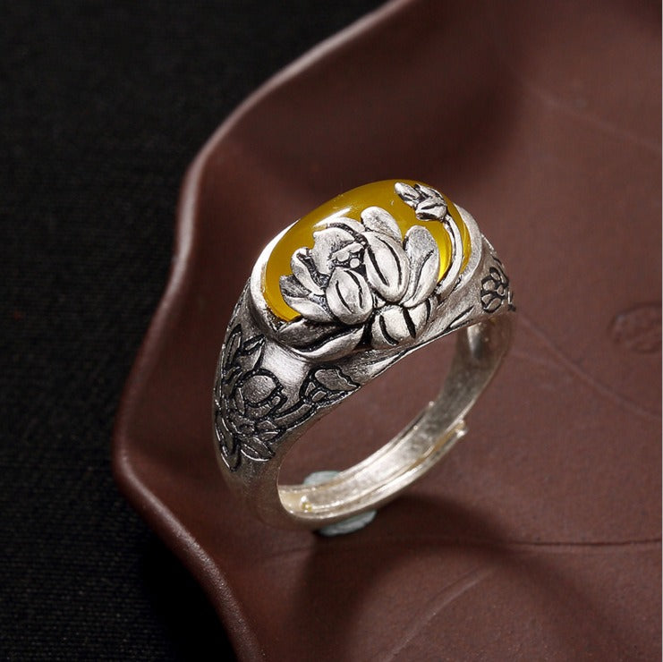 Citrine Lotus Blessing Protection Adjustable Ring