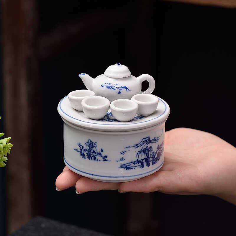 Miniature Decorative Ceramic Tea Set with Stove and Tray