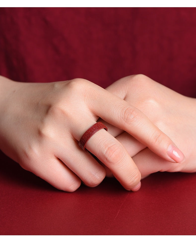 Cinnabar Om Mani Padme Hum Auspicious Clouds Blessing Ring