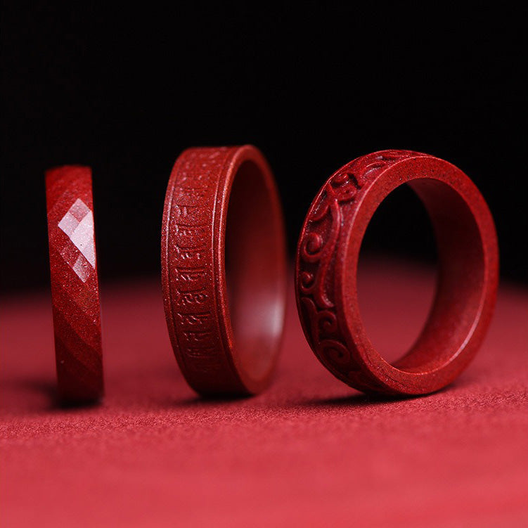 Cinnabar Om Mani Padme Hum Auspicious Clouds Blessing Ring