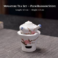 Miniature Decorative Ceramic Tea Set with Stove and Tray