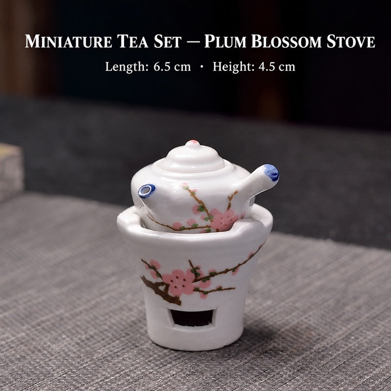 Miniature Decorative Ceramic Tea Set with Stove and Tray