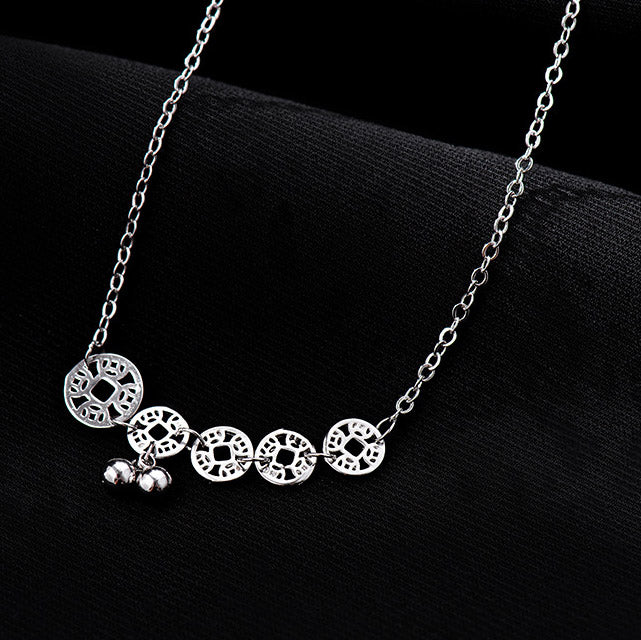 925 Sterling Silver Copper Coins Bells Protection Metal Anklet