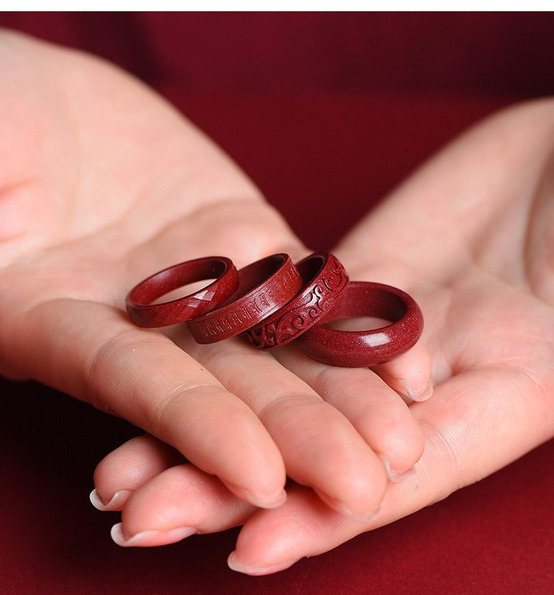 Cinnabar Om Mani Padme Hum Auspicious Clouds Blessing Ring