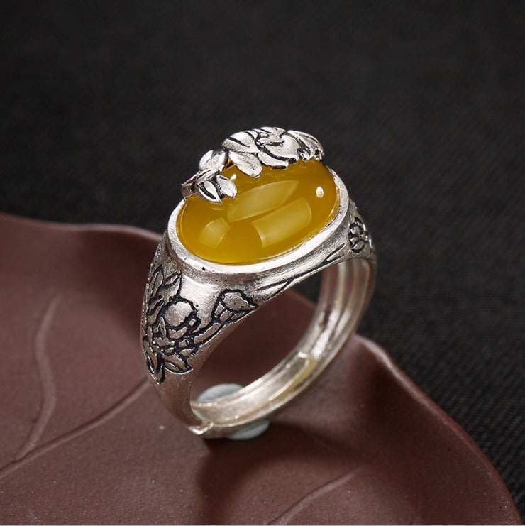 Citrine Lotus Blessing Protection Adjustable Ring