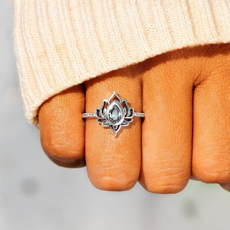 Sterling Silver Lotus Zircon Blessing Protection Ring