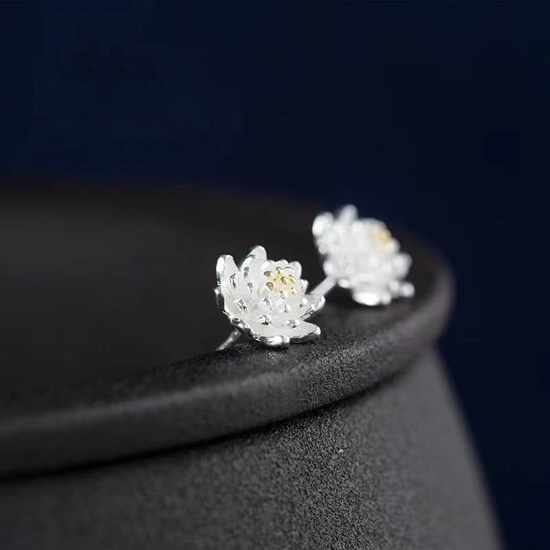 925 Sterling Silver Lotus Flower Balance Earrings