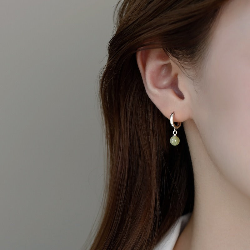 Round Jade Bead Prosperity Earrings