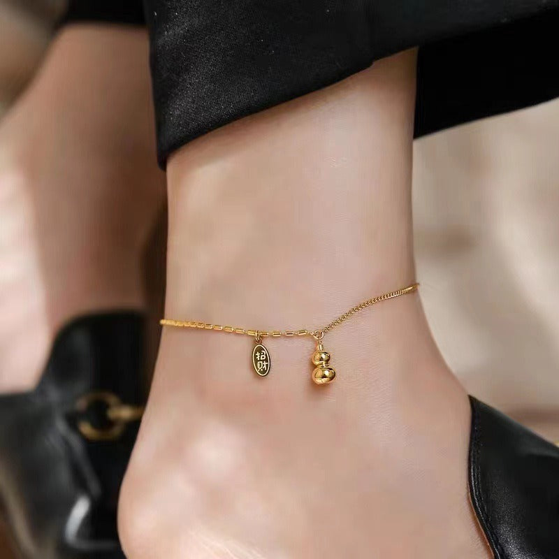 18k Gold Plated Copper Lucky Gourd Design Wealth Buckle Anklet