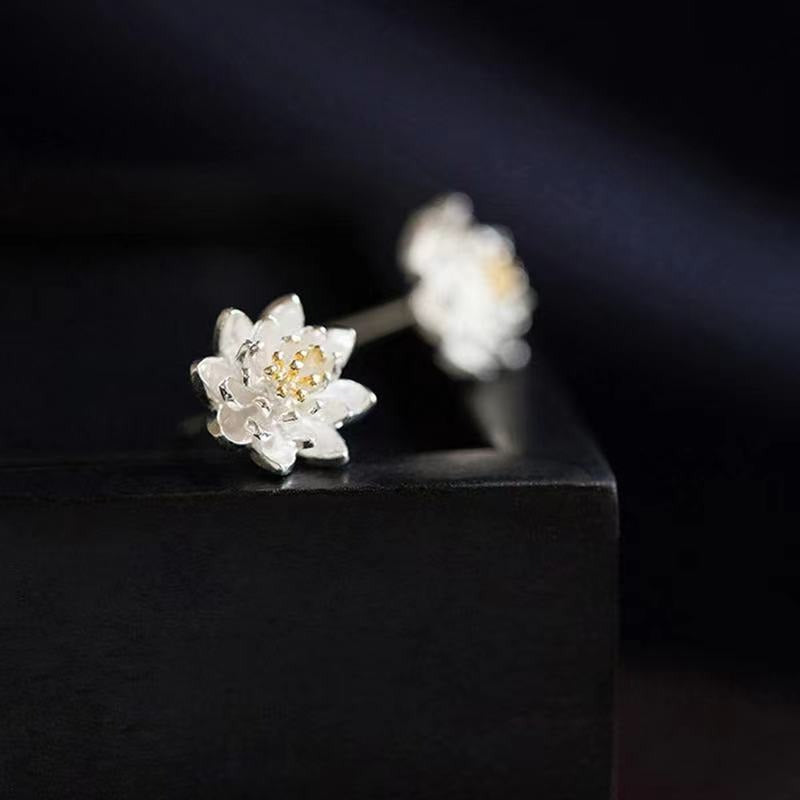 925 Sterling Silver Lotus Flower Balance Earrings