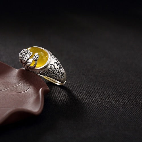 Citrine Lotus Blessing Protection Adjustable Ring