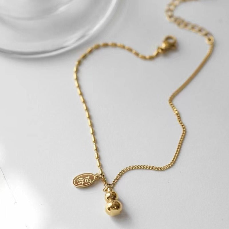 18k Gold Plated Copper Lucky Gourd Design Wealth Buckle Anklet