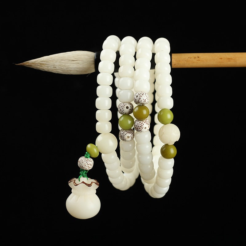 White Jade Bodhi Lotus Mala Harmony Necklace Bracelet