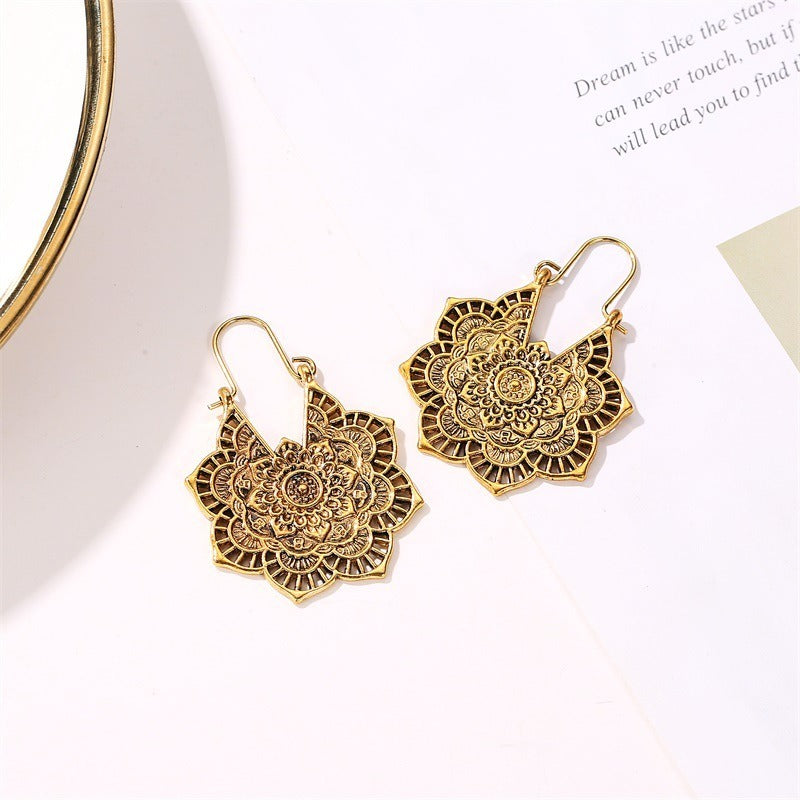 Tibetan Lotus Engraving Copper Blessing Drop Earrings