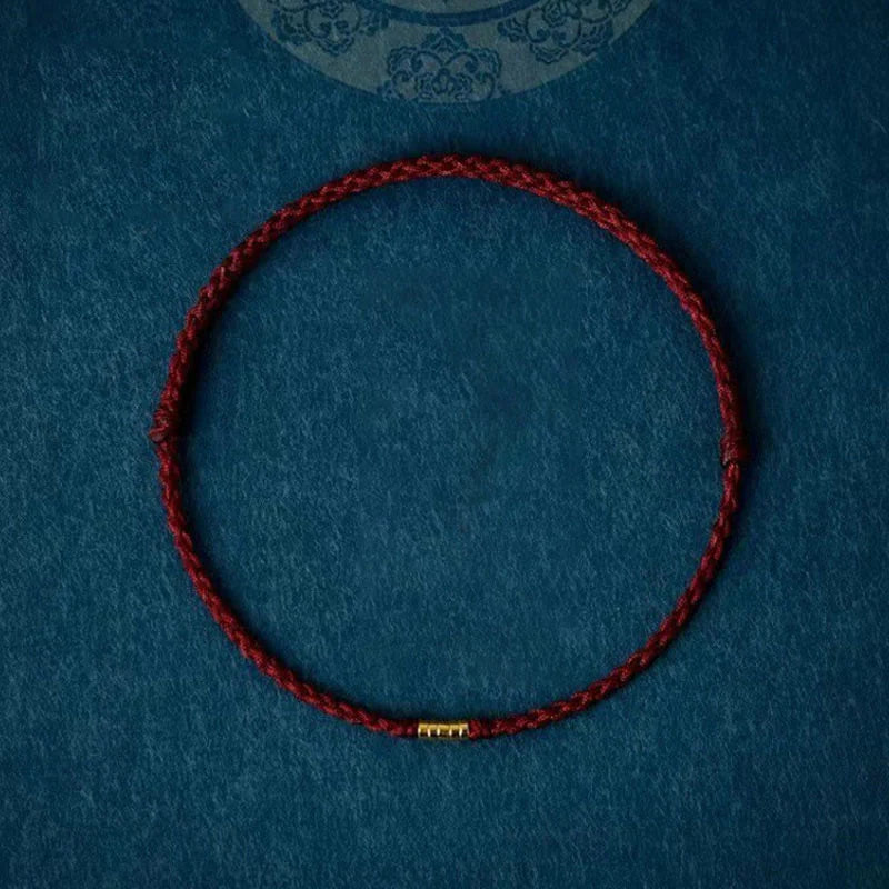 925 Sterling Silver Lucky Golden Bead Braided String Bracelet Anklet