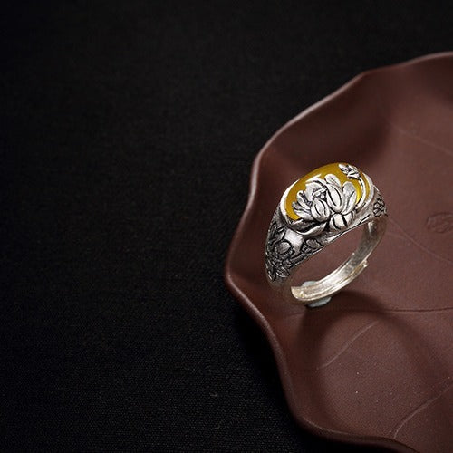 Citrine Lotus Blessing Protection Adjustable Ring