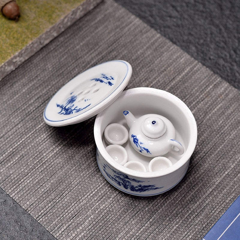 Miniature Decorative Ceramic Tea Set with Stove and Tray