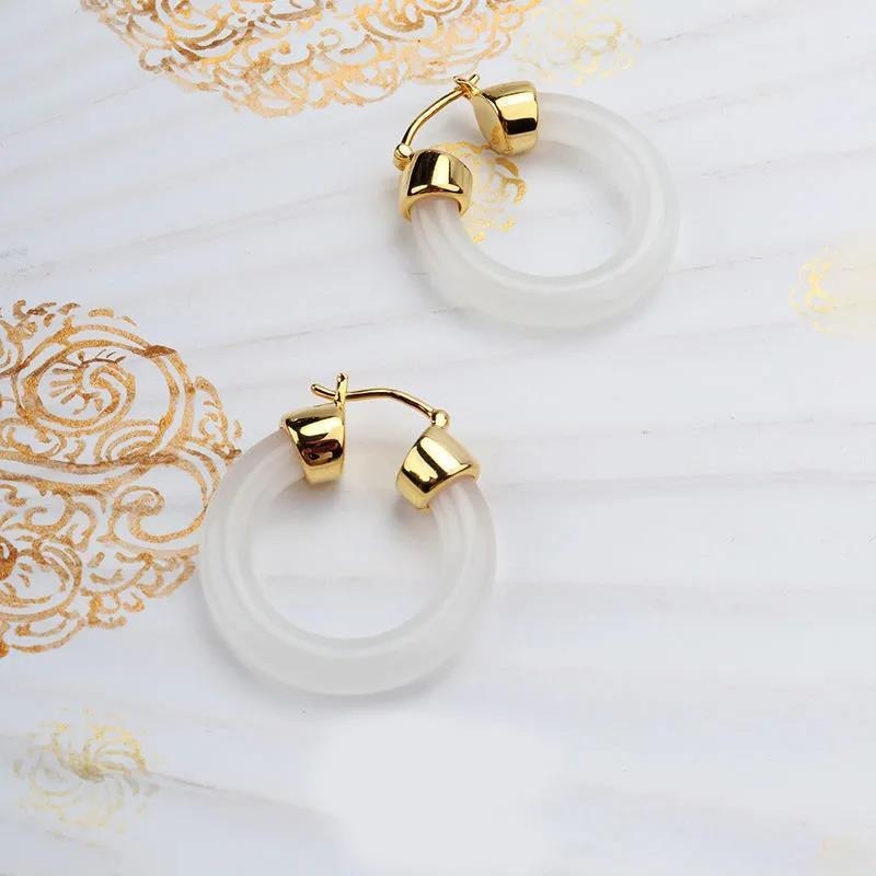 Round Jade White Jade Prosperity Earrings