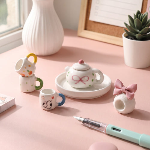 1/5 Scale Cute Cartoon Painted Miniature Ceramic Tea Set
