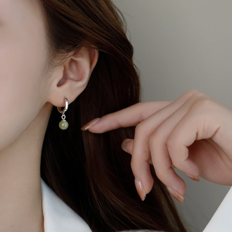 Round Jade Bead Prosperity Earrings