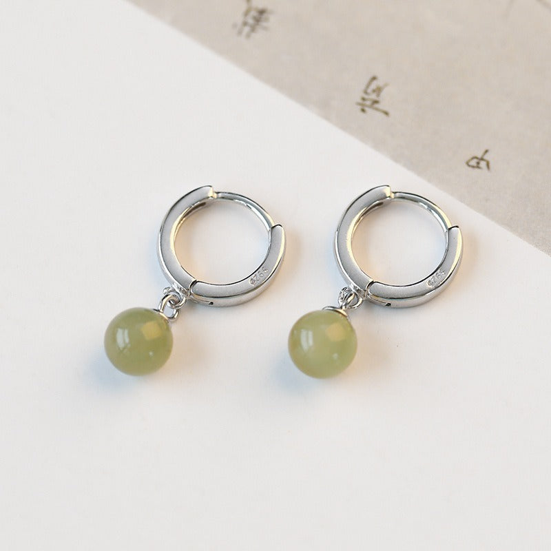 Round Jade Bead Prosperity Earrings