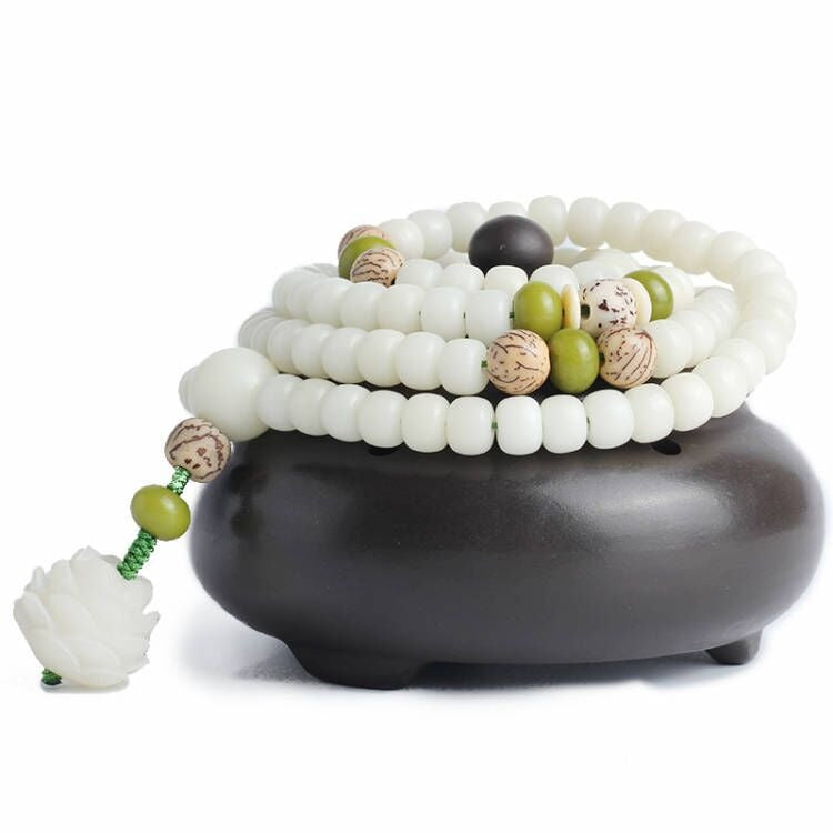 White Jade Bodhi Lotus Mala Harmony Necklace Bracelet